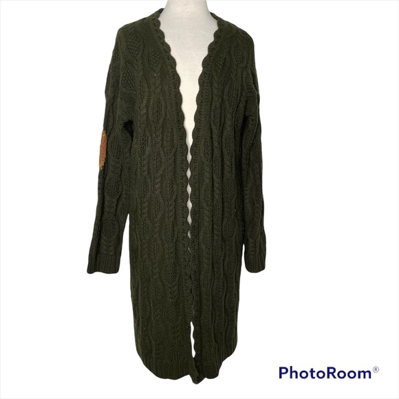 POL Sweaters - Pol Womens Forest Green Cable Knit Cardigan sweater large